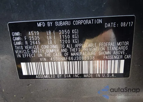 2018 Subaru Legacy 2.5I Premium z USA, uszkodzony, nr VIN 4S3BNAF66J3008938